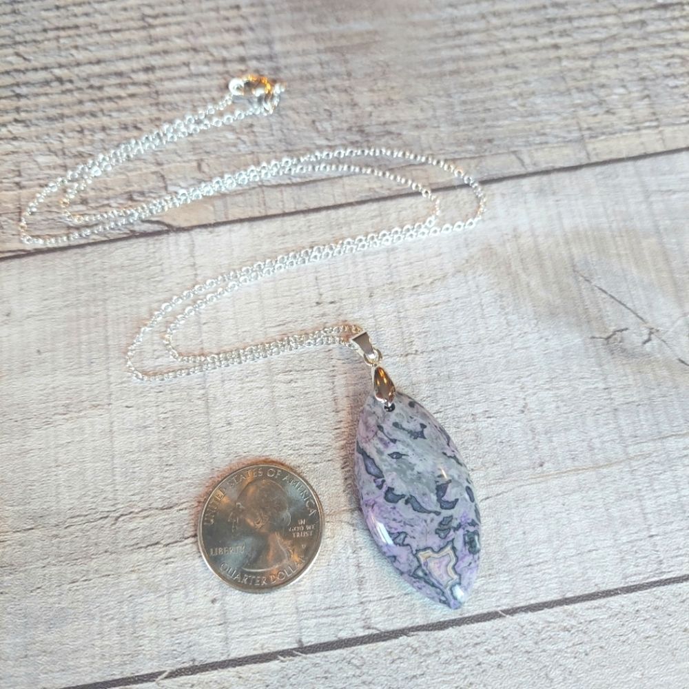 Purple Crazy Lace Agate Necklace Gemstone Pendant Crystal - Picture 6 of 6
